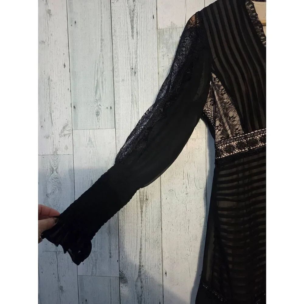 Cate Cat Midi Whimsygoth Illusion Chiffon Lace Poet Bishop Sleeve Dress Sz. M - Picture 8 of 11